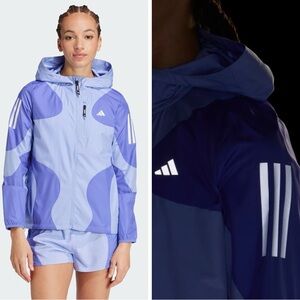Adidas Woman Purple Wind Dry Running Relax Fit Hooded Zip Up Nylon Jacket MEDIUM
